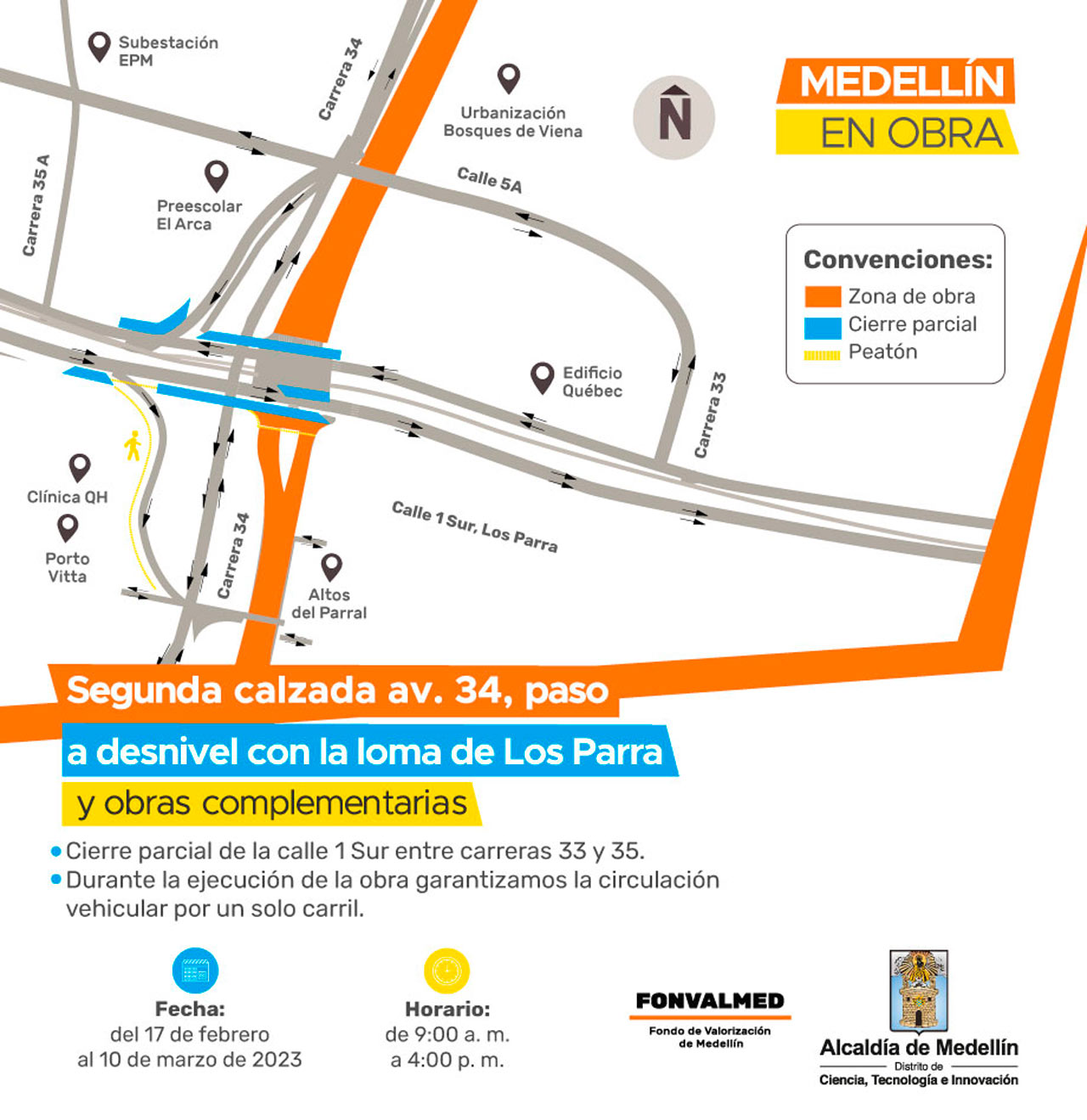 Para avanzar en la obra de valorización de Los Parra, se tendrán cierres parciales en la calle 1 sur en El Poblado