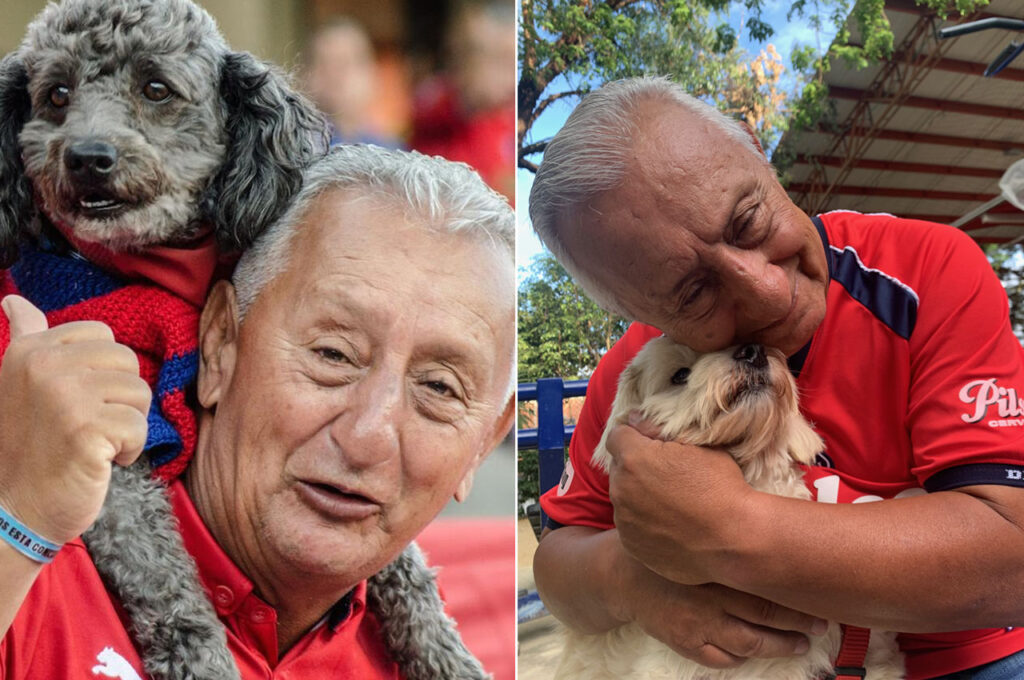 Independiente Medellín Giraldo Zuluaga con el fallecido "Medallo Sexta Estrella" y con su nuevo animal de compañía