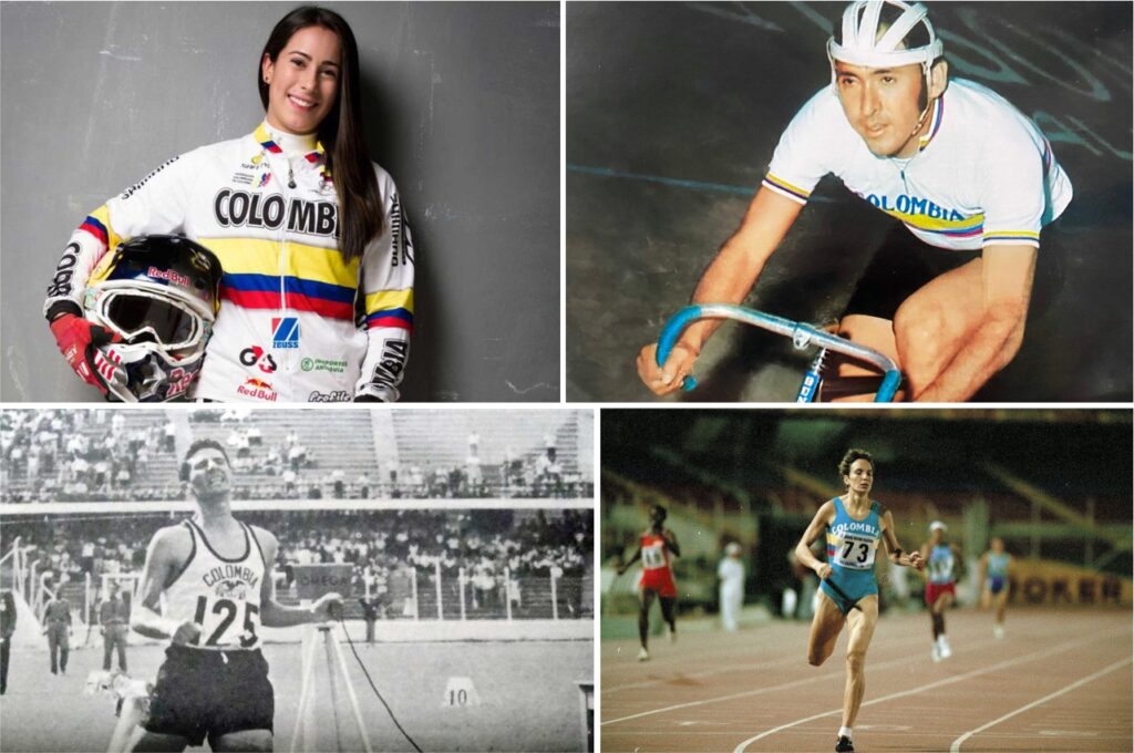 En la foto (arriba) Mariana Pajón y “Cochise” Rodríguez, (abajo) Álvaro Mejía y Ximena Restrepo. Fotos: canal1.com.co, elespectador.com, revistamundociclistico.com y tribunaolimpica.opennemas.com