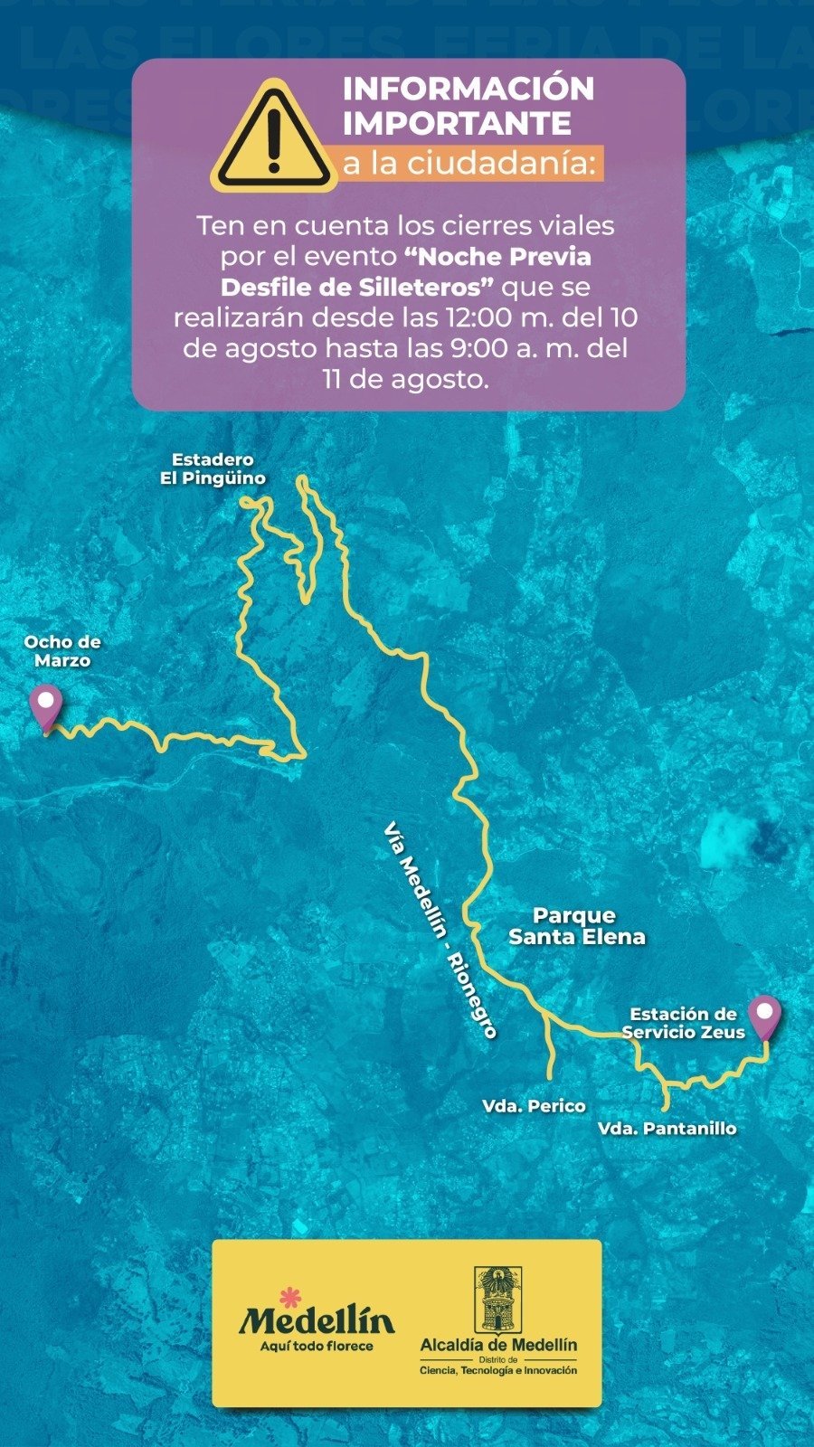 Atención a los cierres de vías en Santa Elena para este fin de semana por eventos de la Feria de las Flores Atención a los cierres de vías en Santa Elena para este fin de semana por eventos de la Feria de las Flores