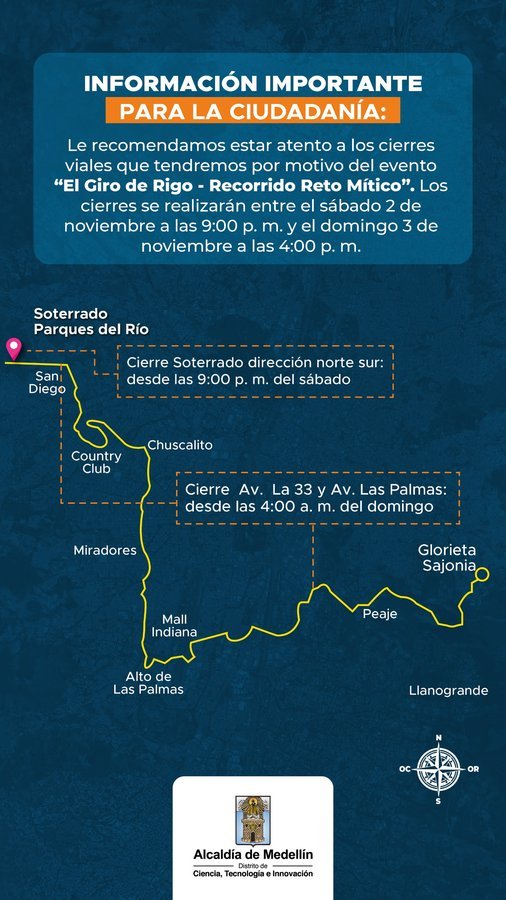 Alcaldía dispuso medidas de prevención vial y acompañamiento por “El Giro de Rigo” en Medellín Alcaldía dispuso medidas de prevención vial y acompañamiento por “El Giro de Rigo” en Medellín