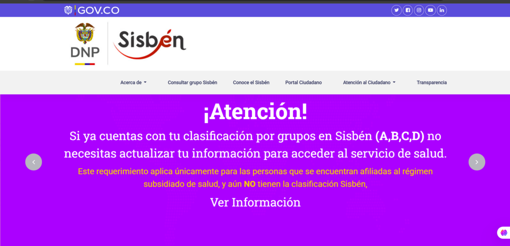 Pantallazo página Sisbén IV