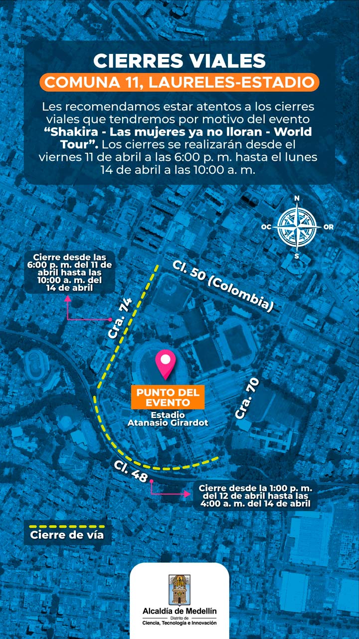 Cierres viales por el concierto de Shakira