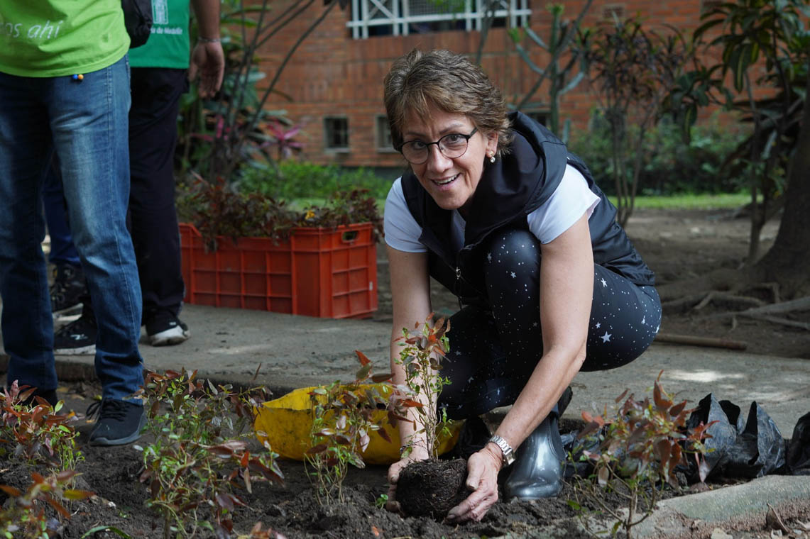 Imagen de mujer sembrando una planta