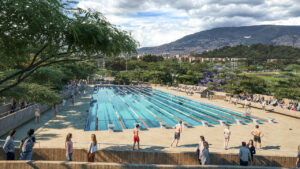 Render futuro complejo acuático aeroparque