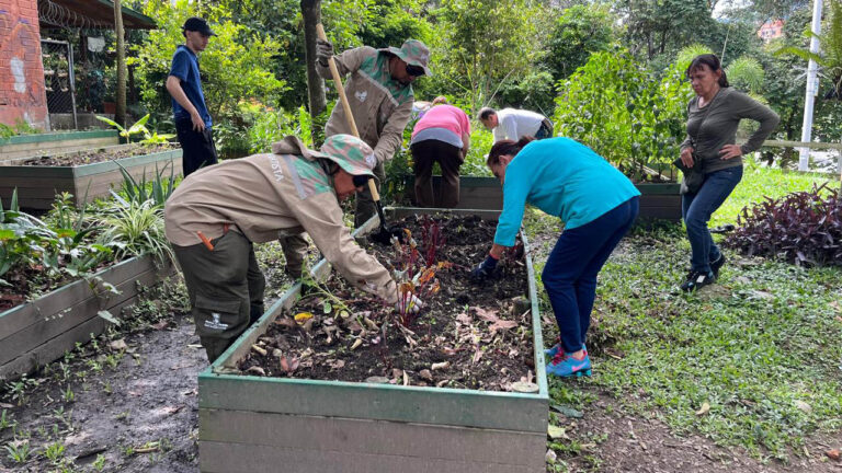 Imagen de funcionarios cuidando jardines