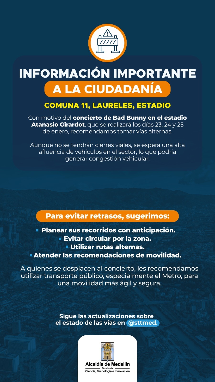 Imagen cierres viales en Laureles-Estadio