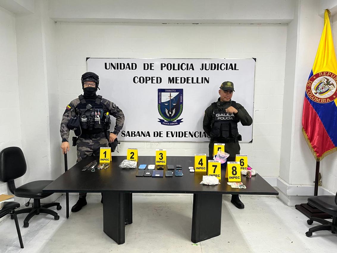 Drogas, armas y celulares fueron incautados durante operativo en cárcel Pedregal de Medellín