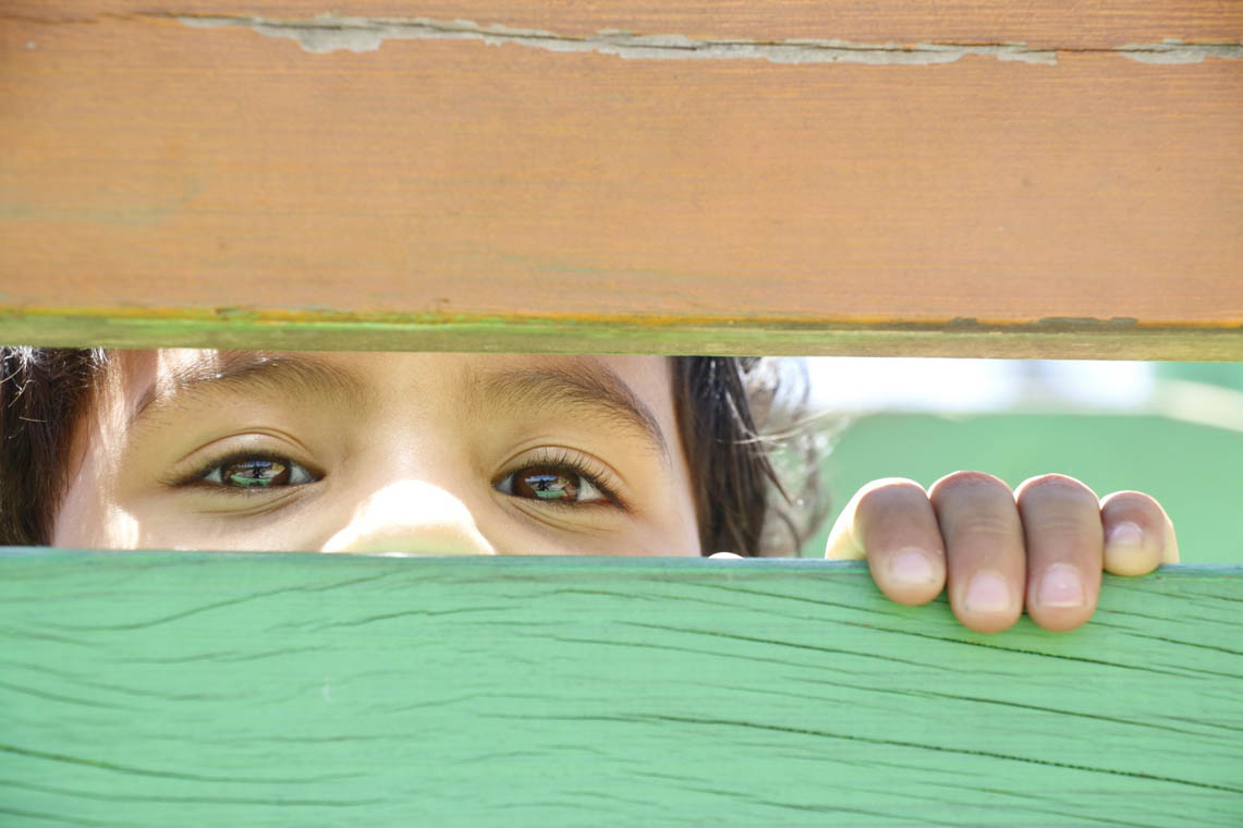 Imagen de niño mirando a través de unas tablas