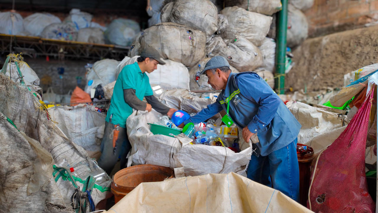 Imagen de dos personas reciclando