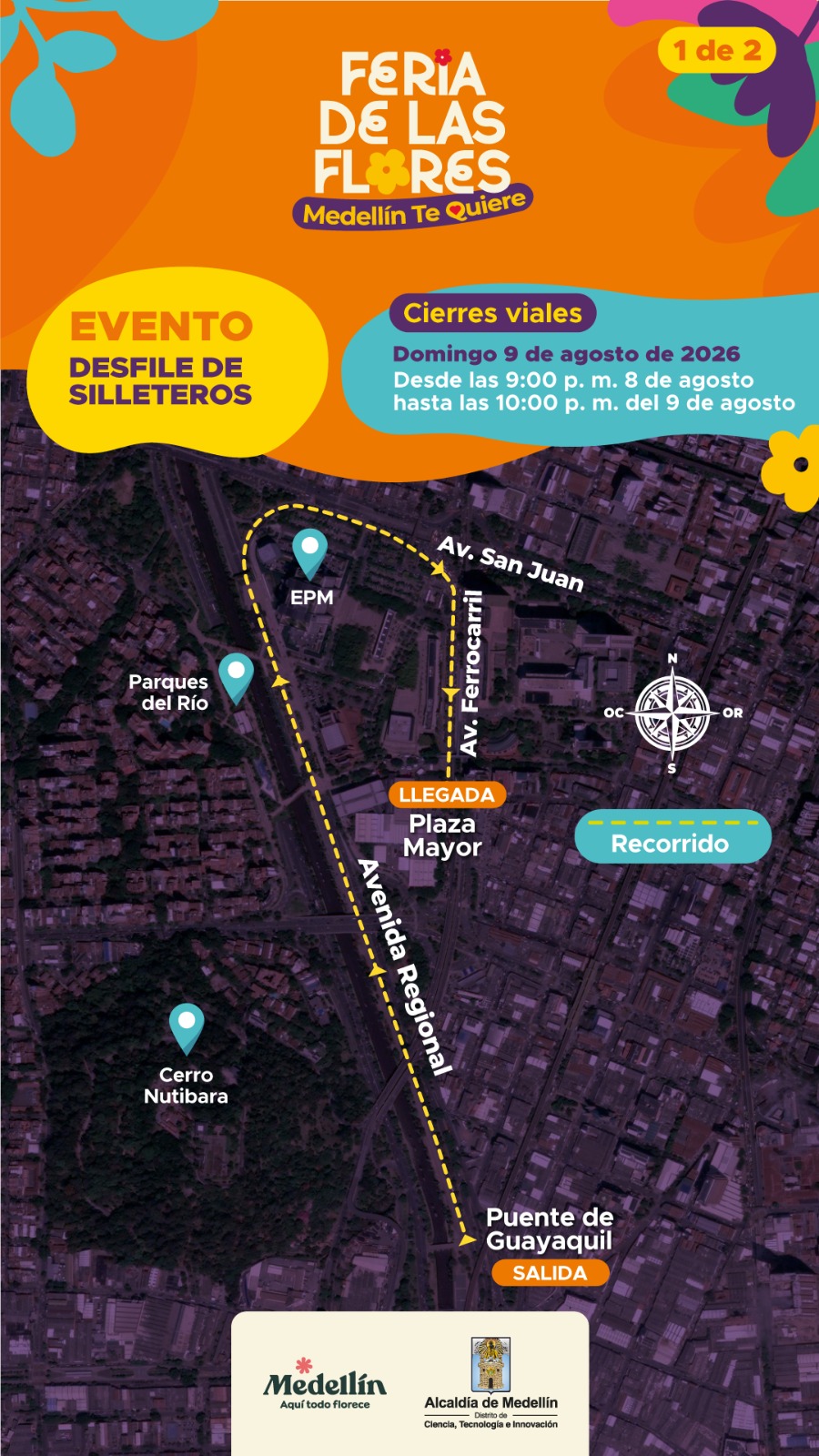 Imagen de cierres viales por Desfile de Silleteros