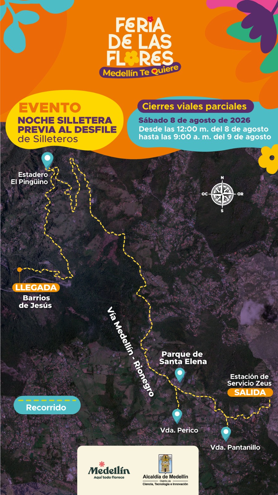 Imagen de cierres viales por Noche Silletera
