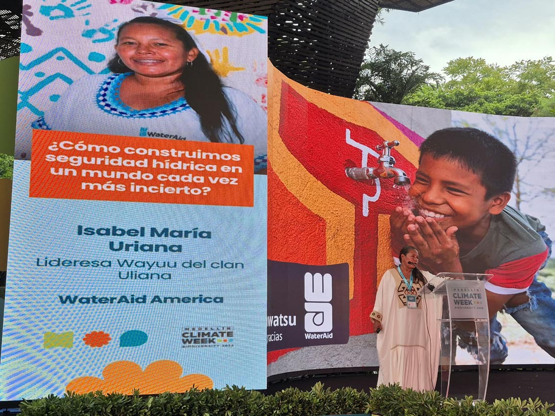 Isabel María Uriana, lideresa wayuu, durante su ponencia en Climate Week Biodiversity 2026, en el Jardín Botánico de Medellín. Isabel María Uriana, lideresa wayuu, durante su ponencia en Climate Week Biodiversity 2026, en el Jardín Botánico de Medellín.