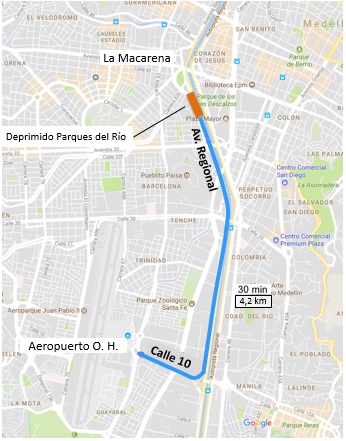 Desplazamiento desde La Macarena al Aeropuerto Olaya Herrera: